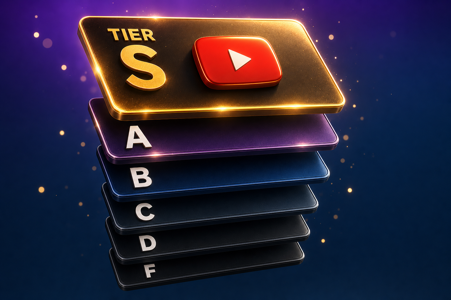 Editorial tier-list illustration showing six top faceless YouTube niches
