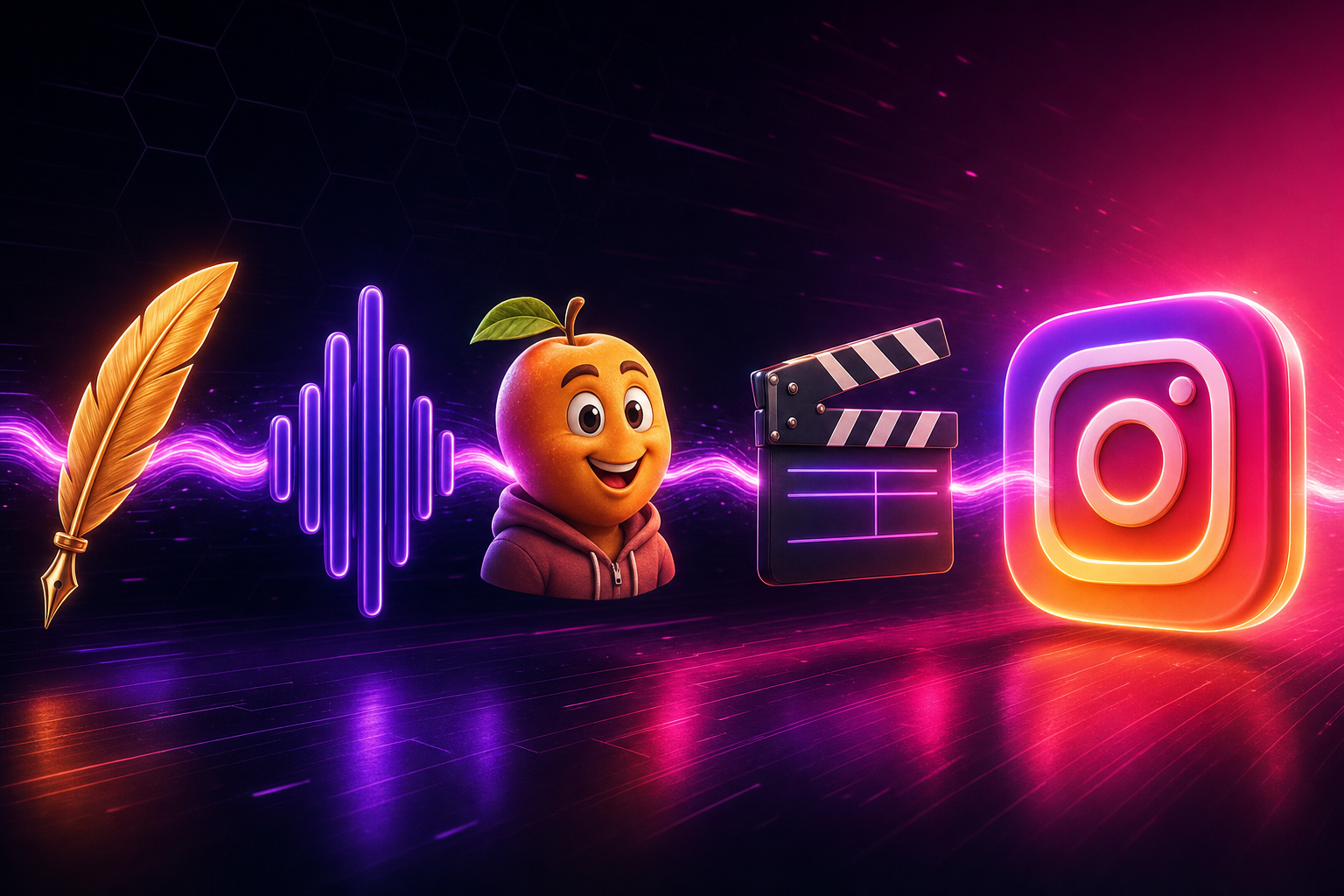 Diagram of a faceless Reels content pipeline ending at Instagram