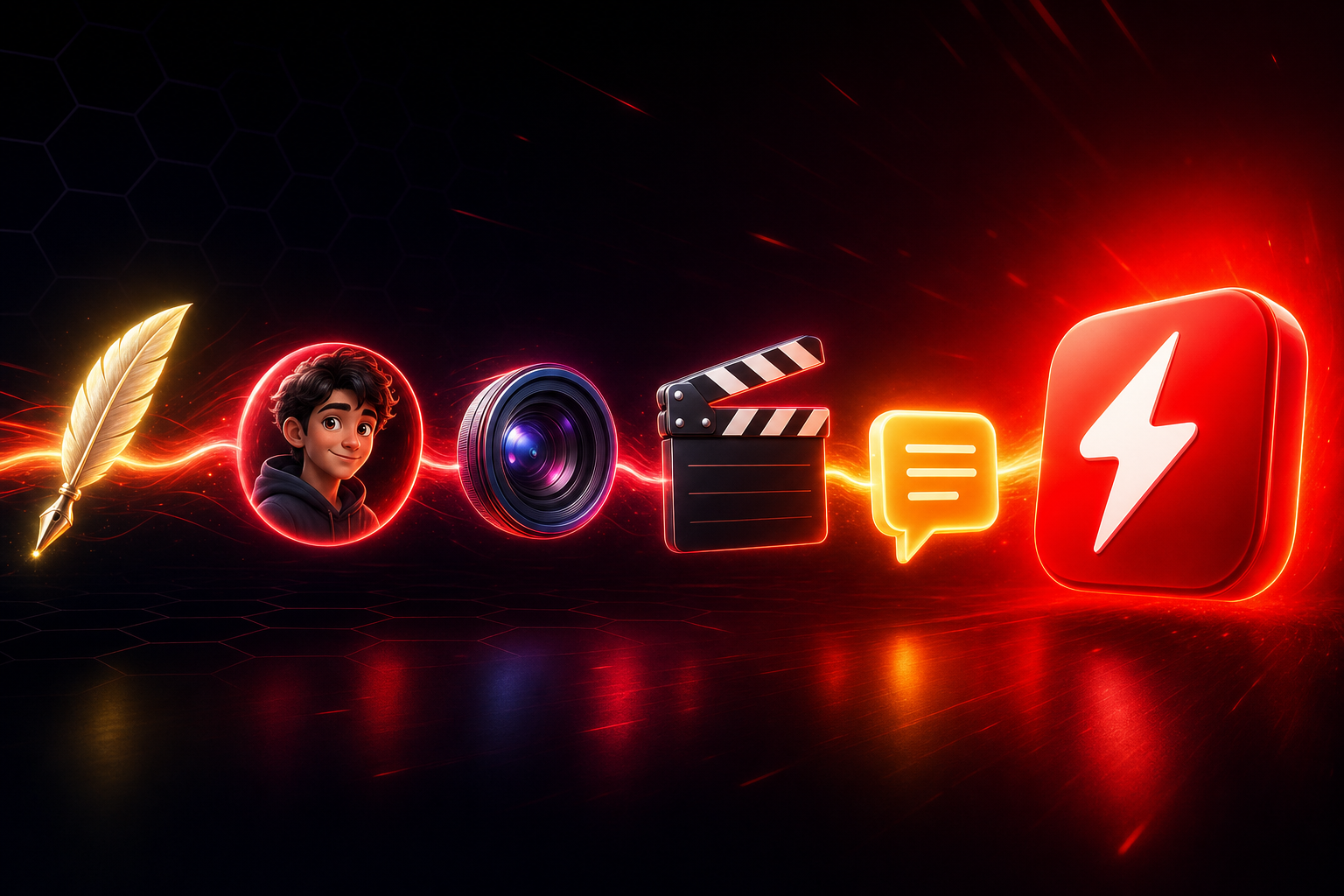Six-step AI Shorts pipeline ending at the YouTube Shorts logo