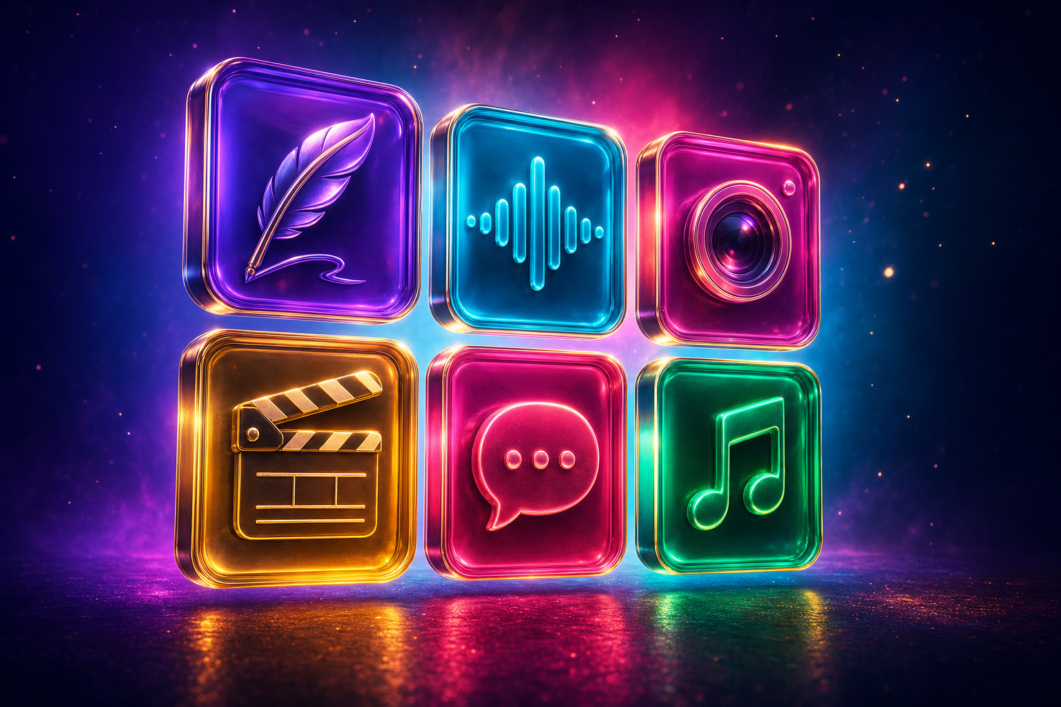 Grid of tool stack icons showing FLUX, GPT Image 2, Grok Imagine Video, Kokoro, ElevenLabs, WhisperX, and ACE-Step arranged in a 4x2 layout on a warm cream background