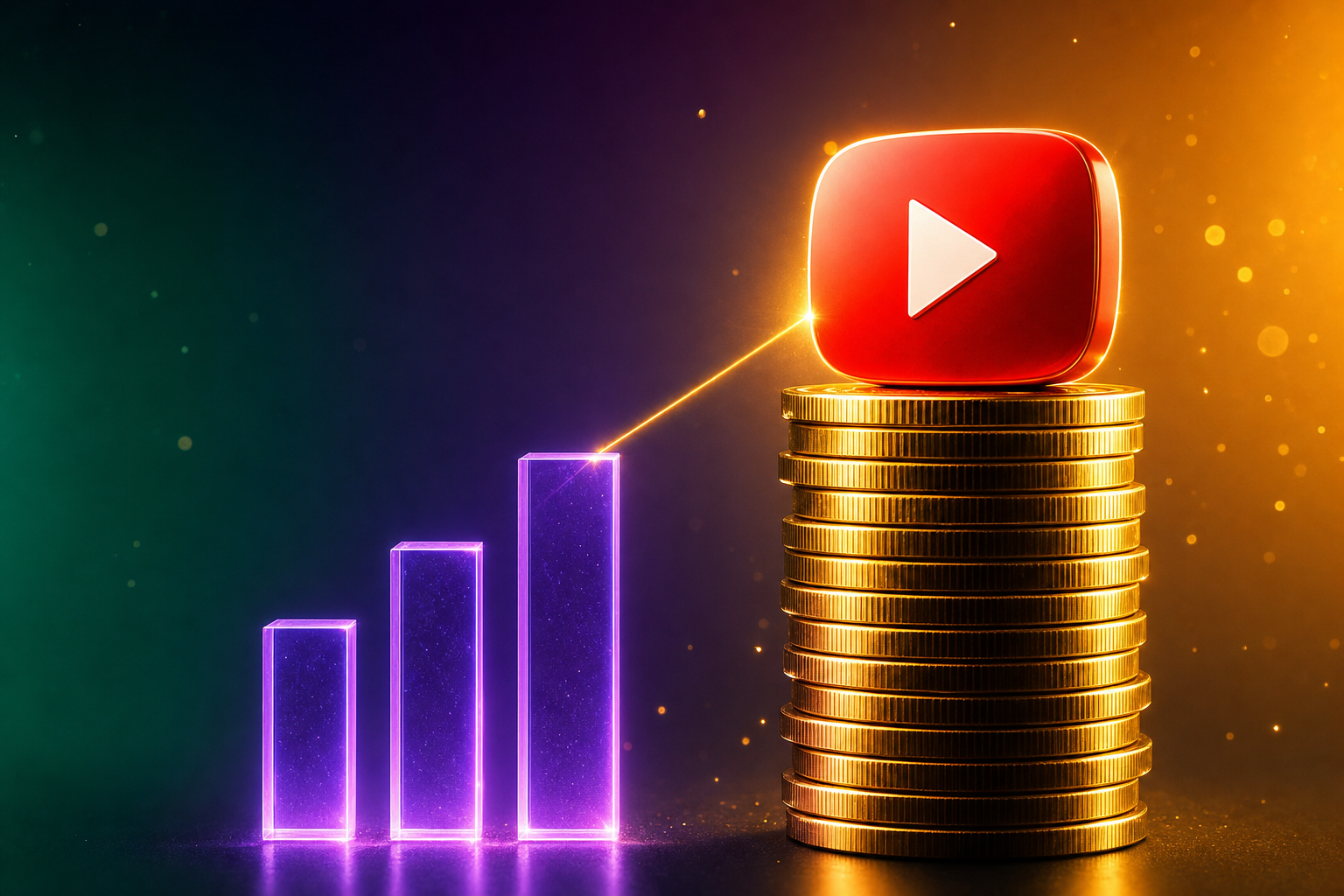 Stacked bar chart showing how AdSense, affiliate, sponsorship, and product revenue compound for an established AI YouTube channel
