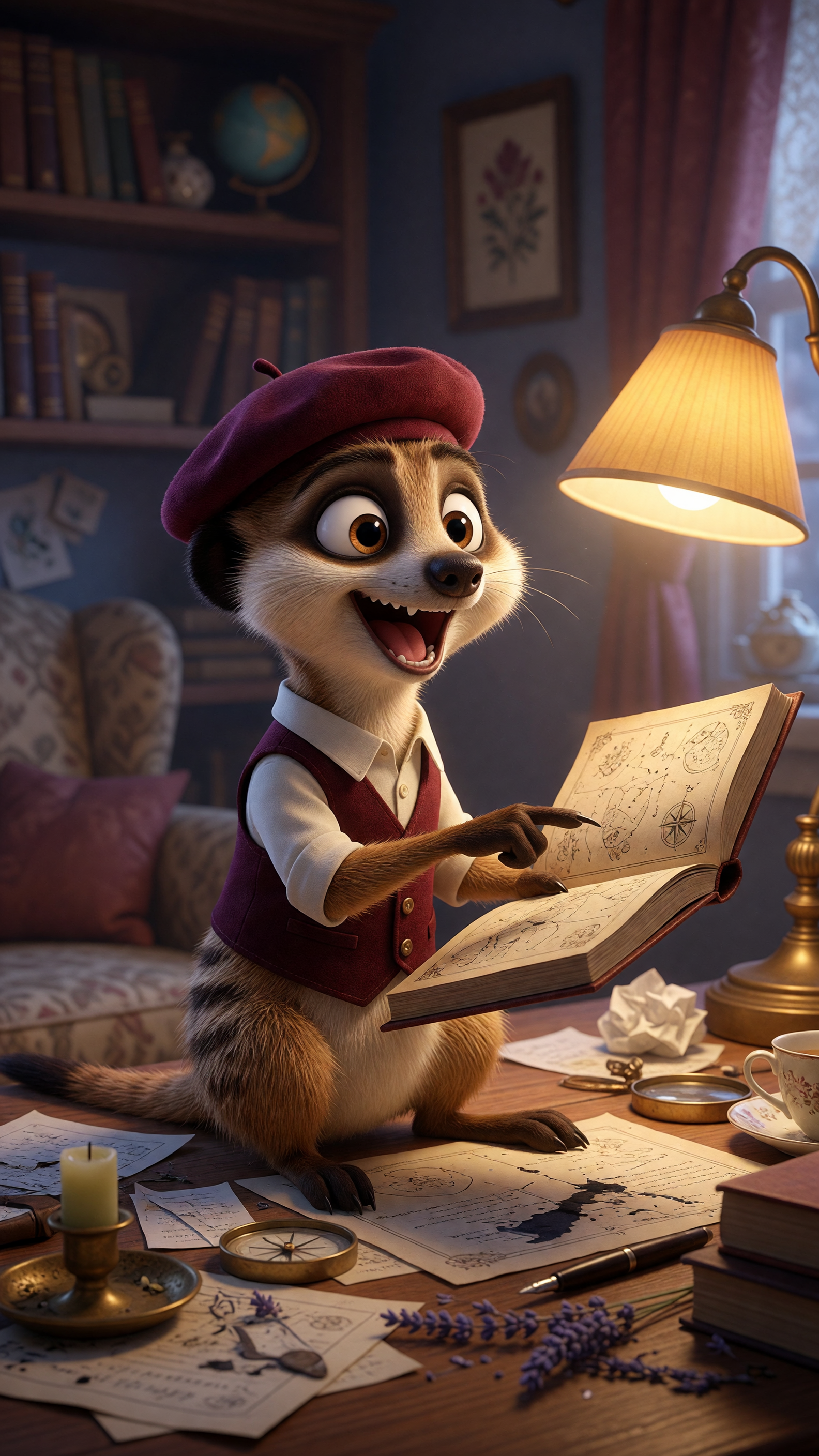 Make a story about a meerkat's adventure in…