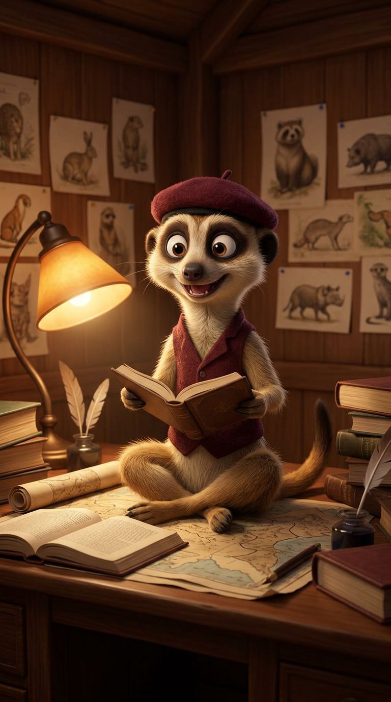 Make a story about a meerkat's adventure in…